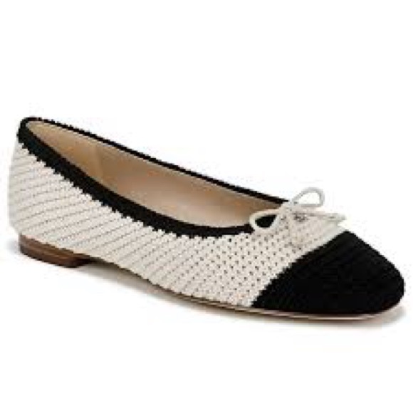 SAM EDELMAN MADISON CROCHET BALLET FLATS IN MODERN IVORY BLACK 6 - Picture 2 of 7